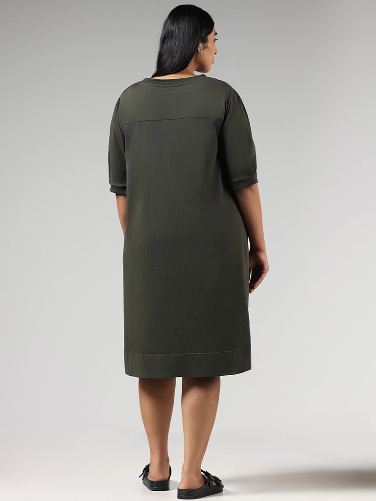 Gia Solid Olive Cotton Dress