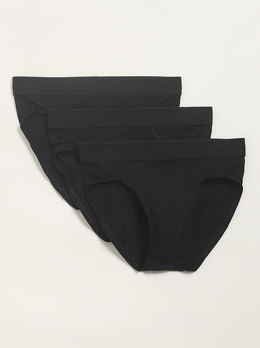 WES Lounge Black Cotton Briefs - Pack of 3