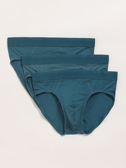 WES Lounge Teal Plain Cotton Briefs - Pack of 3