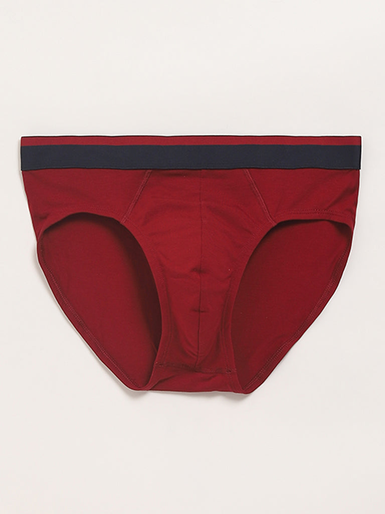 WES Lounge Red Plain Cotton Briefs - Pack of 3