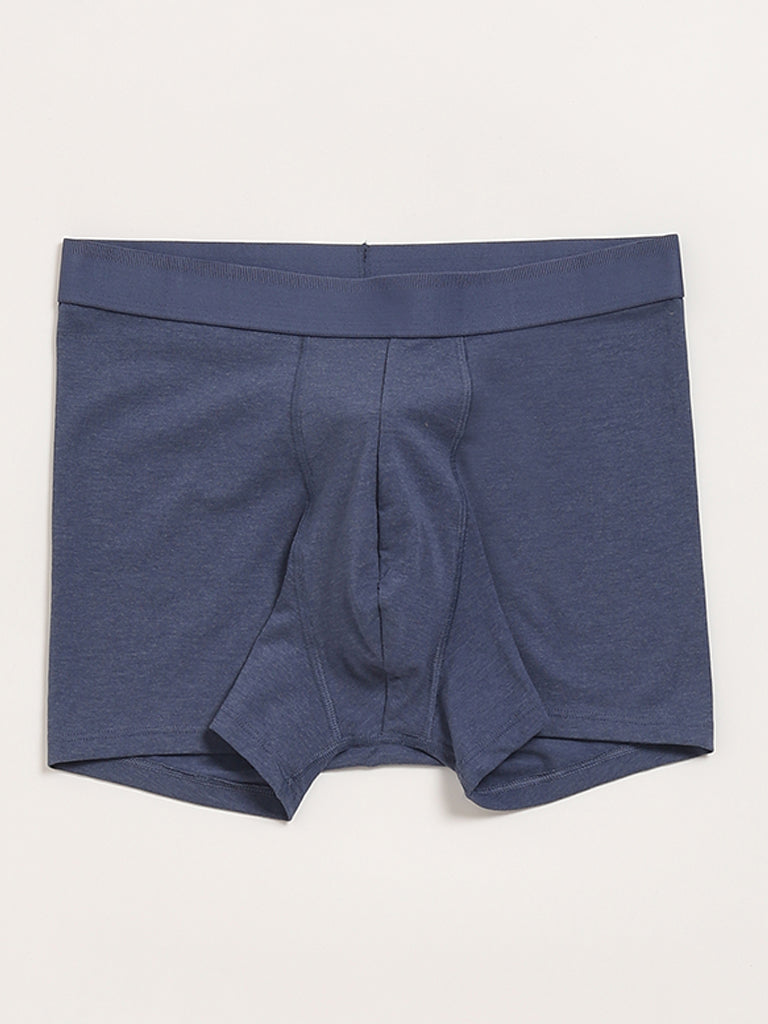 WES Lounge Plain Blue Cotton Trunks - Pack of 3