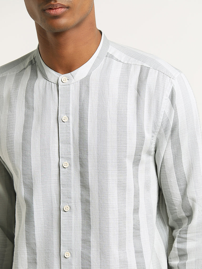 ETA Grey Striped Cotton Resort Fit Shirt