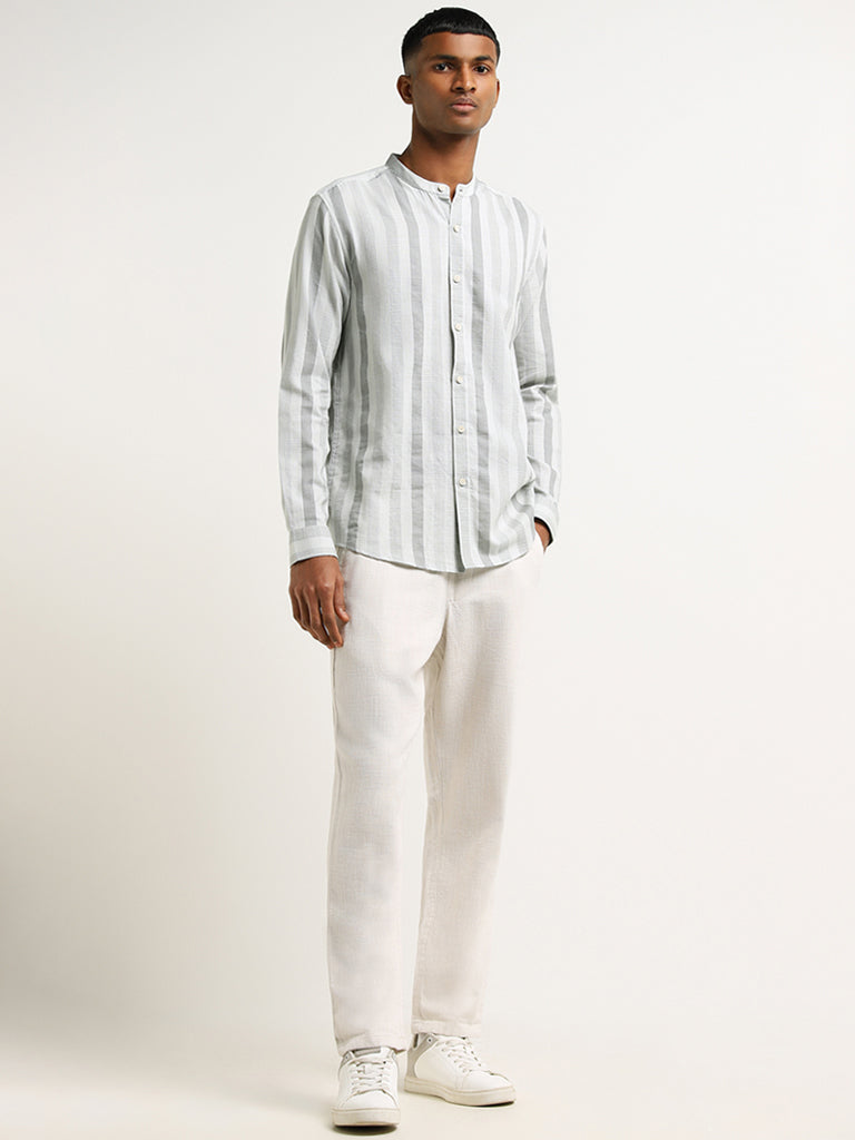 ETA Grey Striped Cotton Resort Fit Shirt