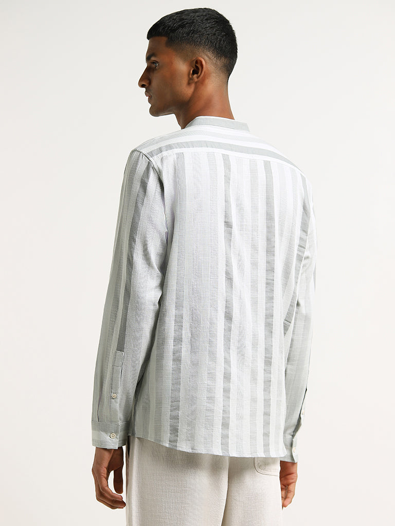 ETA Grey Striped Cotton Resort Fit Shirt