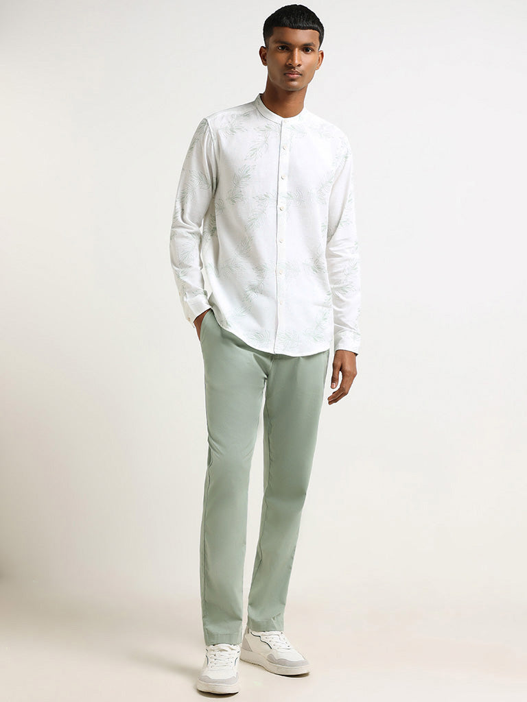 ETA Off White Leaf Printed Cotton Resort Fit Shirt