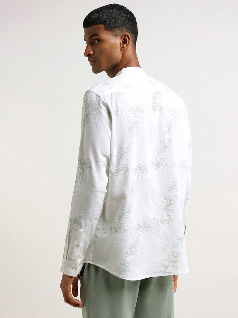 ETA Off White Leaf Printed Cotton Resort Fit Shirt