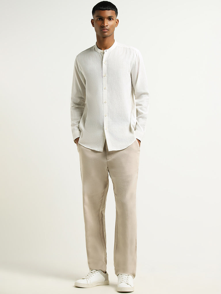 ETA Off White Solid Cotton Resort Fit Shirt