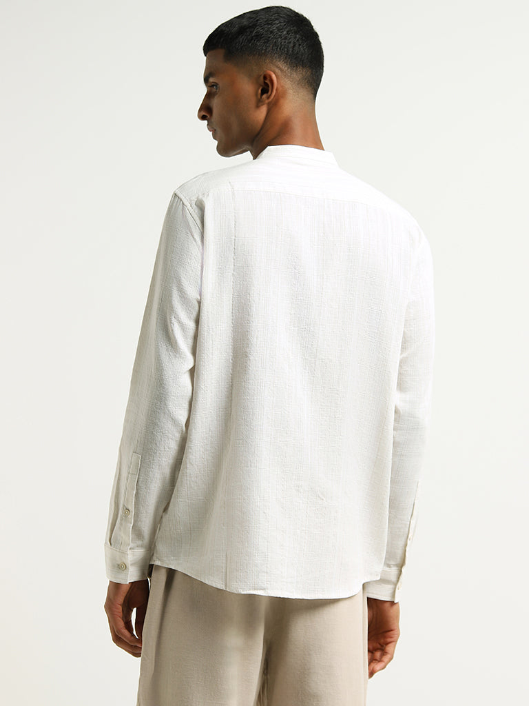 ETA Off White Solid Cotton Resort Fit Shirt