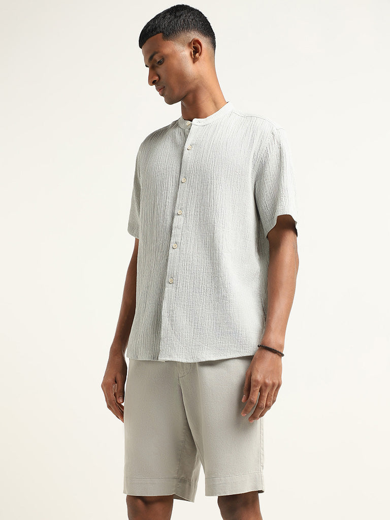 ETA Green Crinkled Cotton Resort Fit Shirt