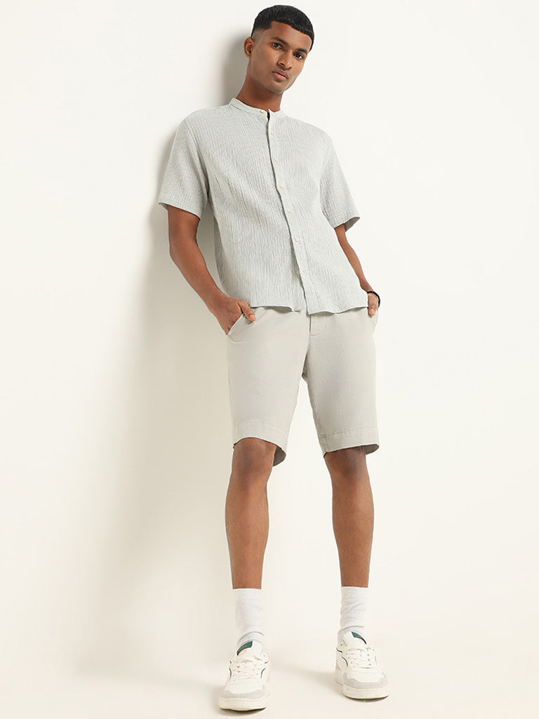 ETA Green Crinkled Cotton Resort Fit Shirt