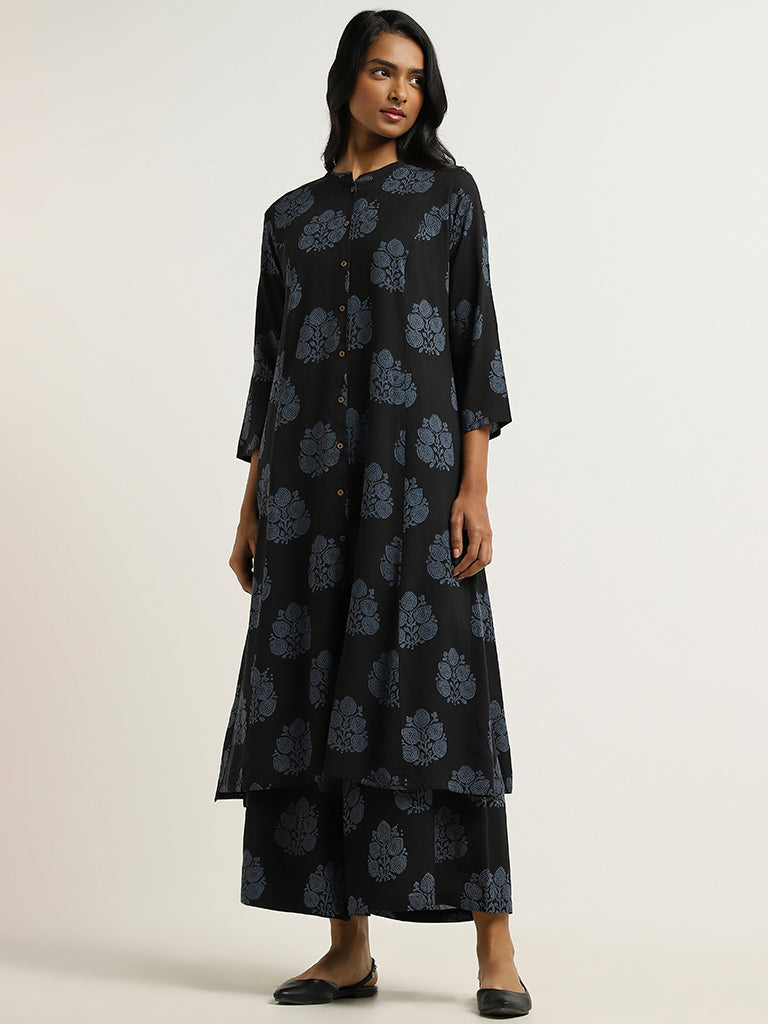 Utsa Indigo Printed Cotton Kurta