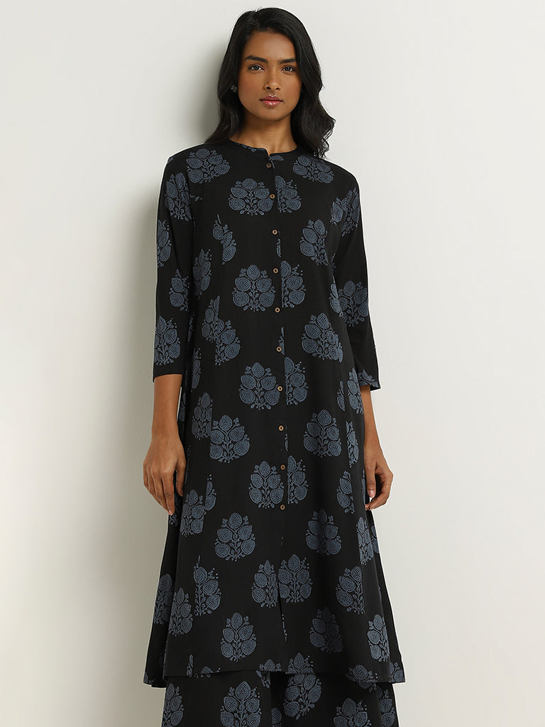 Utsa Indigo Printed Cotton Kurta