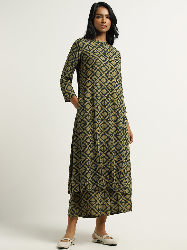 Utsa Green Printed Buttondown Kurta