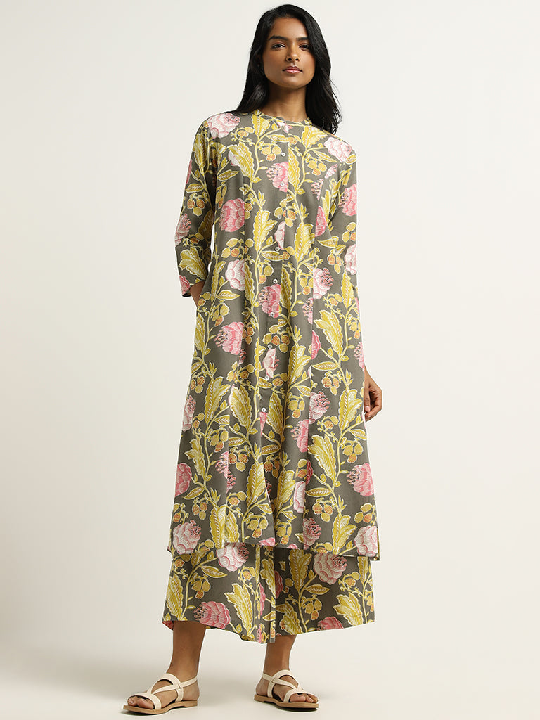 Utsa Grey Floral Printed Kurta