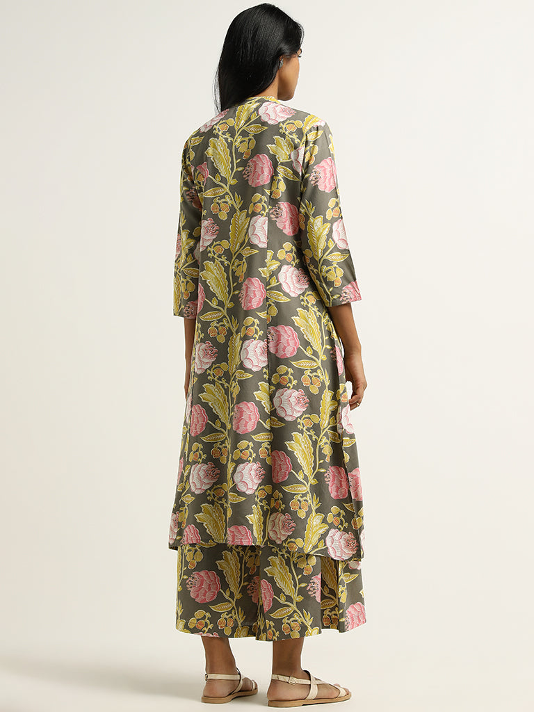 Utsa Grey Floral Printed Kurta