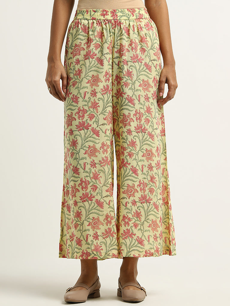 Zuba Lime Floral Printed Palazzos