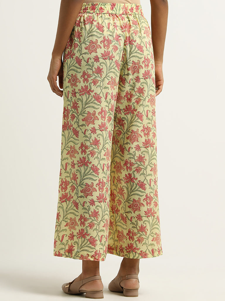 Zuba Lime Floral Printed Palazzos