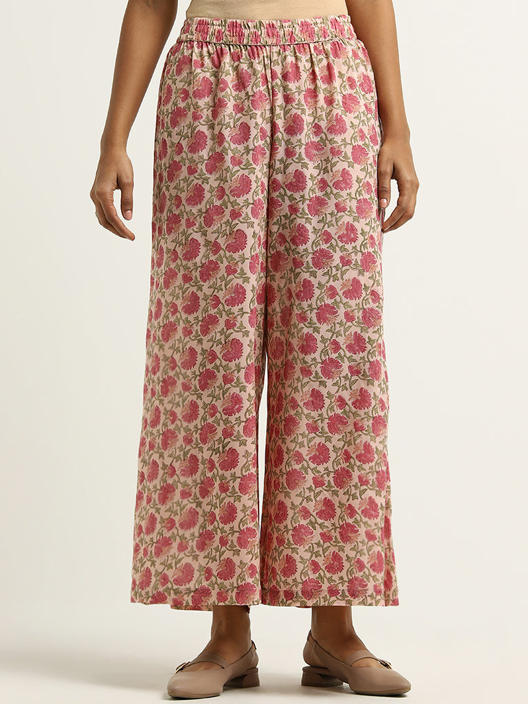 Zuba Pink Floral Printed Palazzos