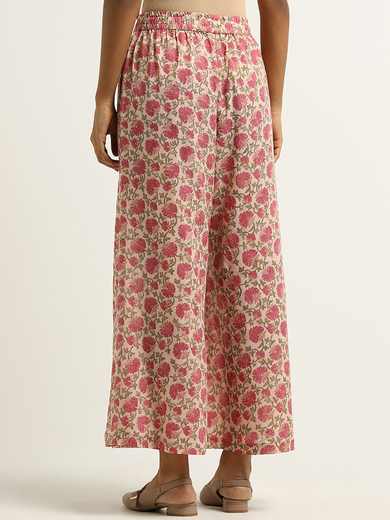 Zuba Pink Floral Printed Palazzos