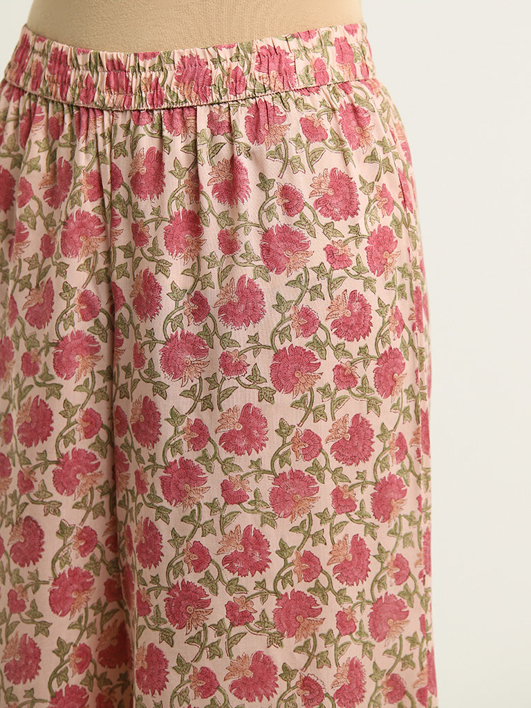 Zuba Pink Floral Printed Palazzos