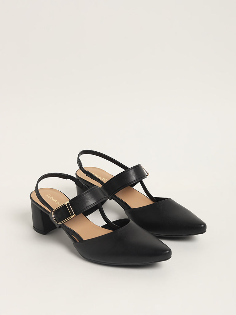 LUNA BLU Black Slingback Mules