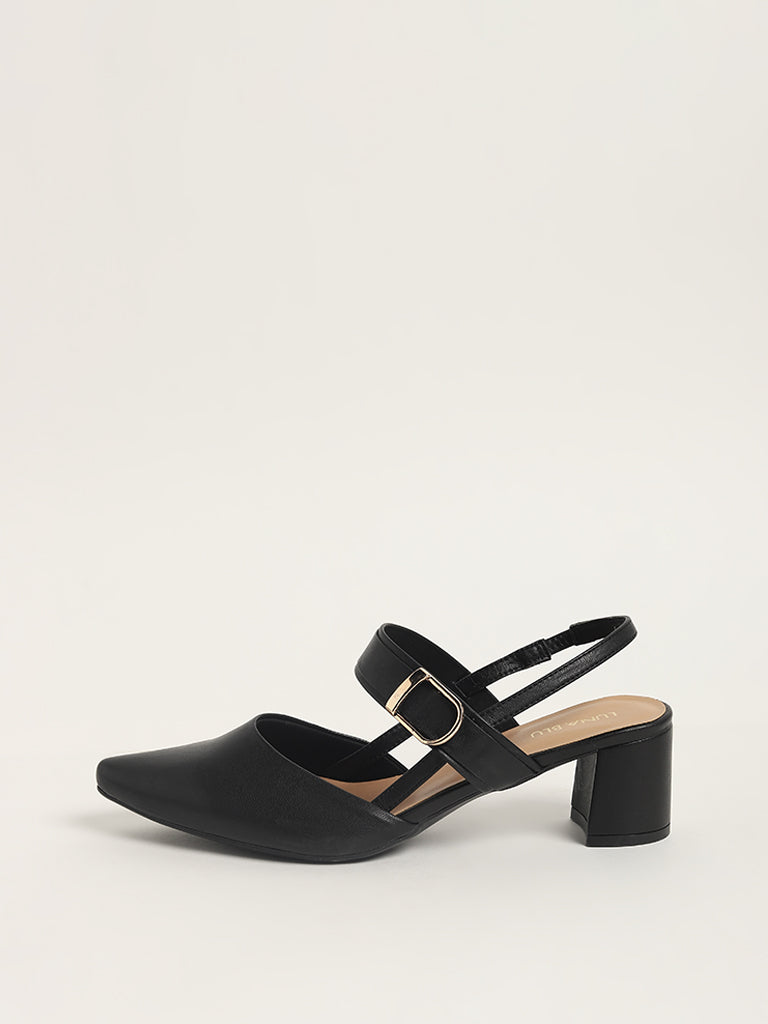 LUNA BLU Black Slingback Mules