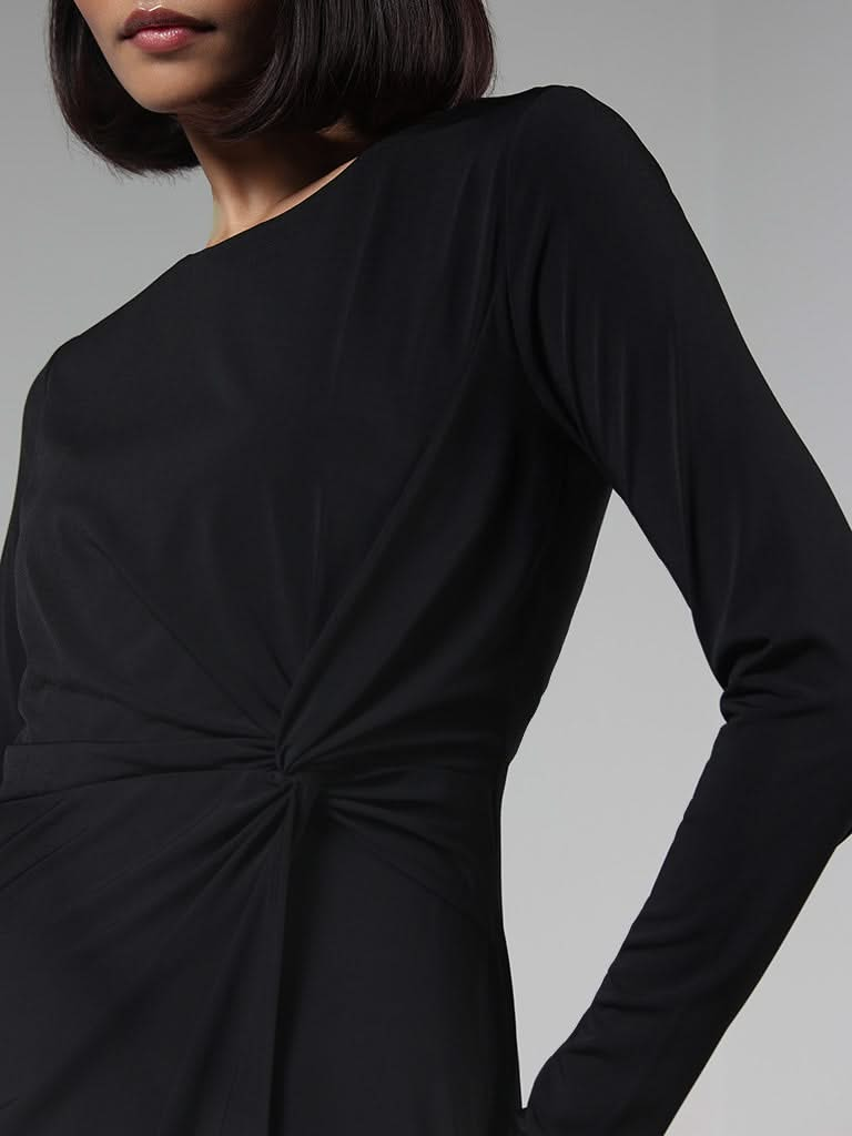 Wardrobe Solid Black Ruched Dress