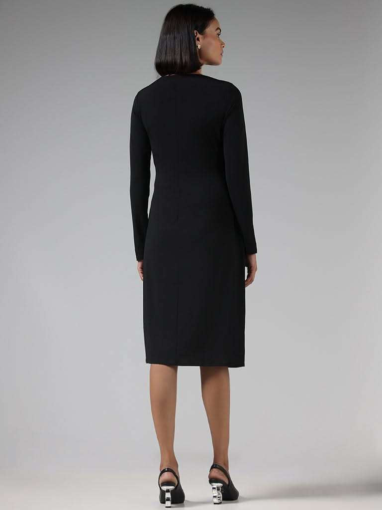 Wardrobe Solid Black Ruched Dress