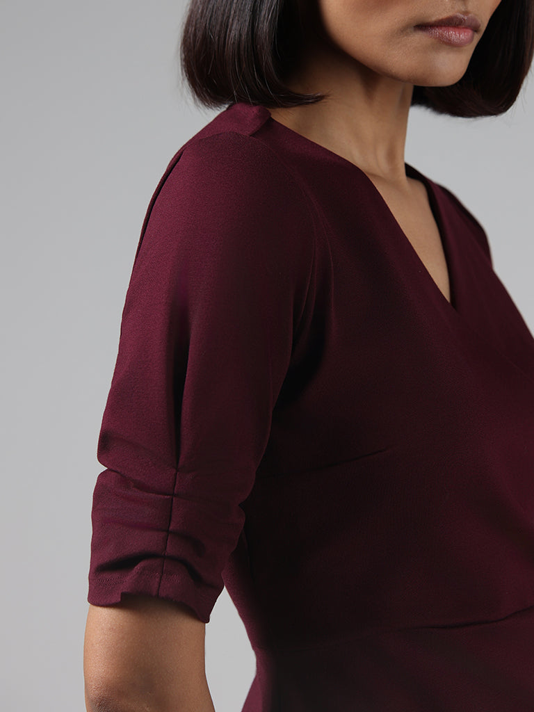 Wardrobe Solid Burgundy Ponte Top