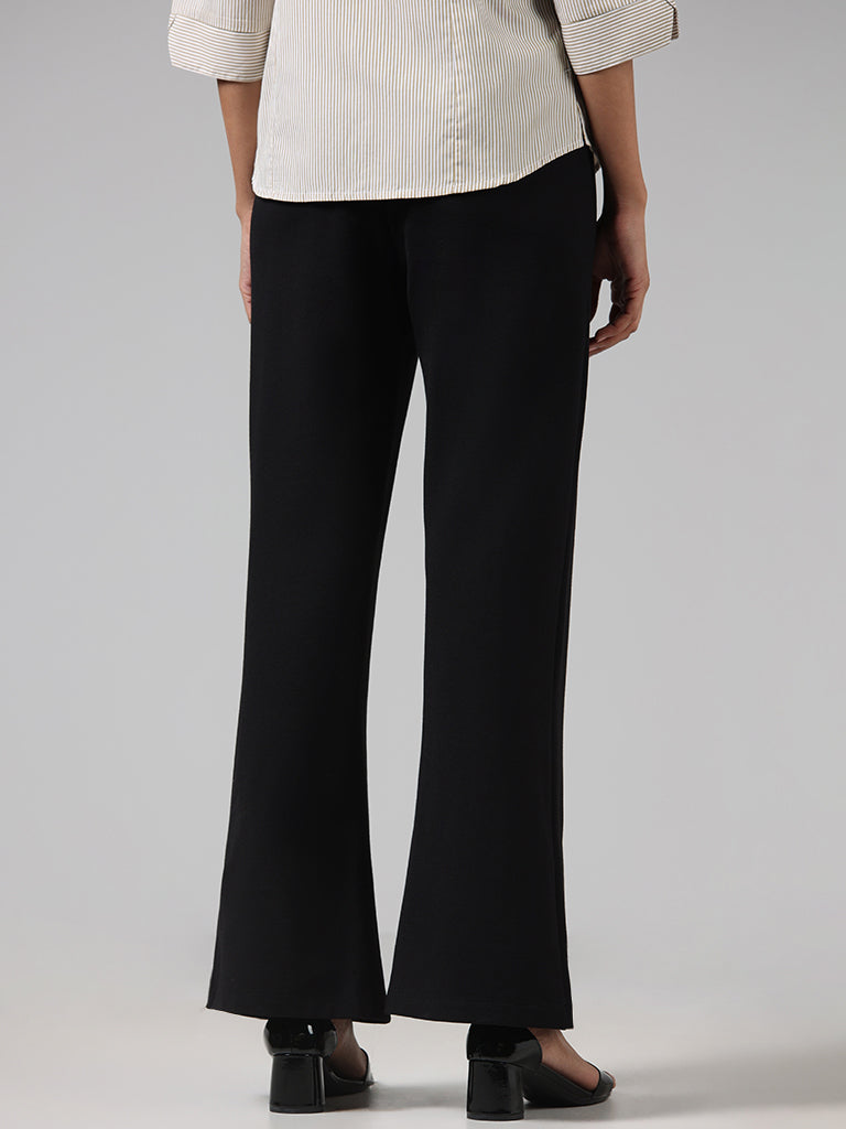 Wardrobe Solid Black Slit Ponte Trousers