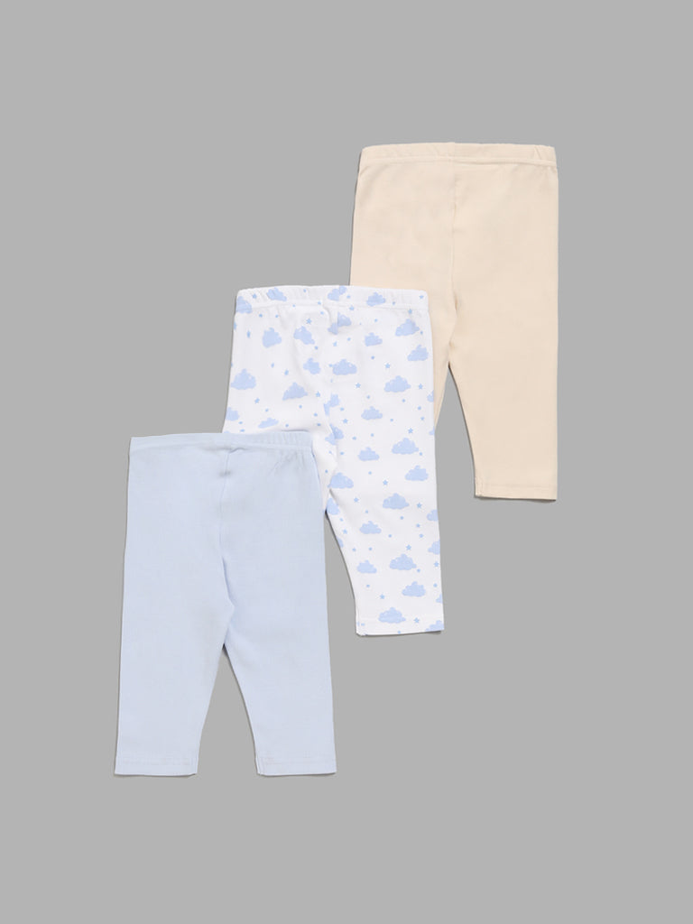 HOP Baby Cloud-Printed Multicolour Pants - Pack of 3