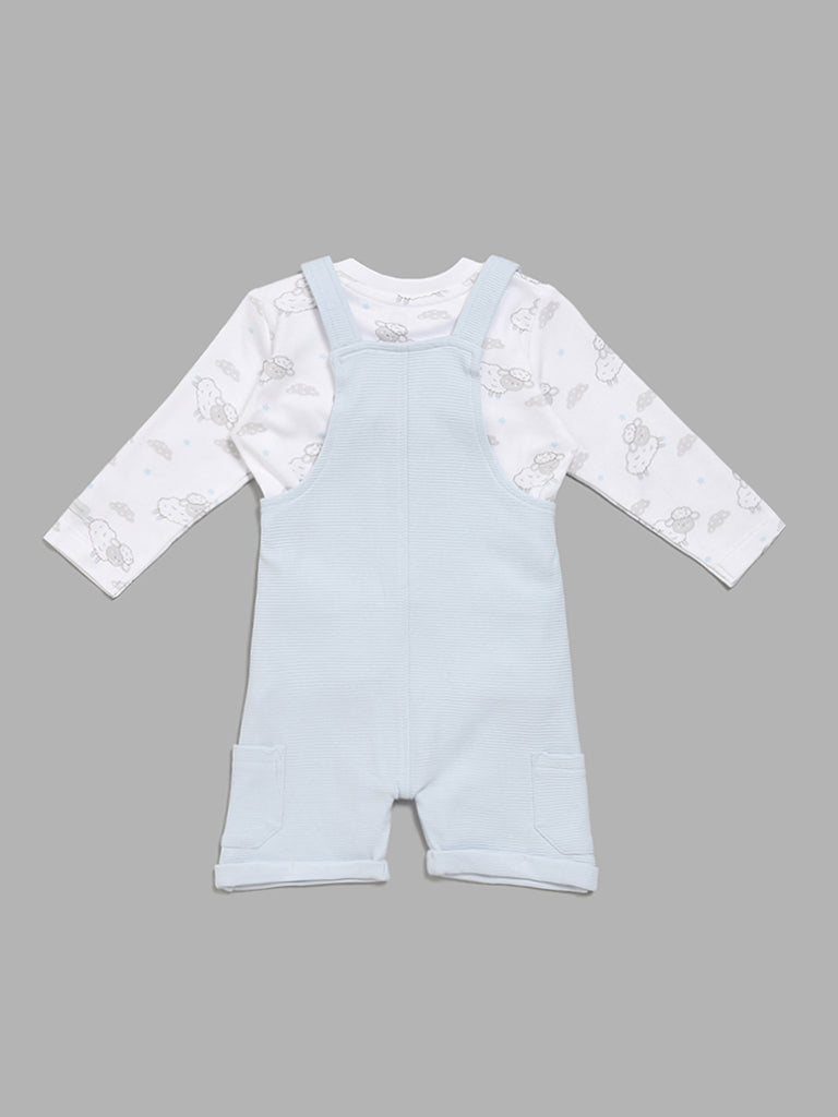 HOP Baby Sheep Adorned White T-Shirt with Blue Dungaree