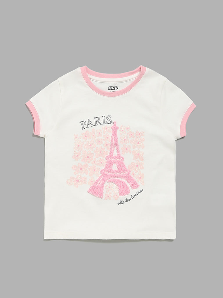 HOP Kids Off-White Embellished T-Shirt