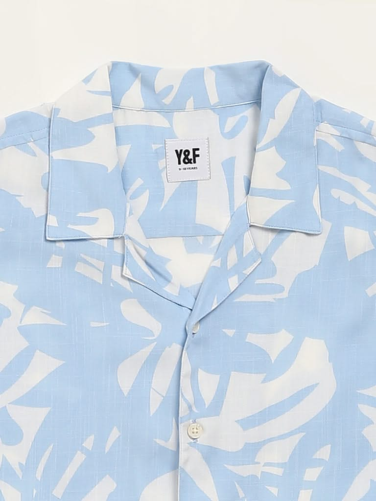 Y&F Kids Blue Printed Shirt