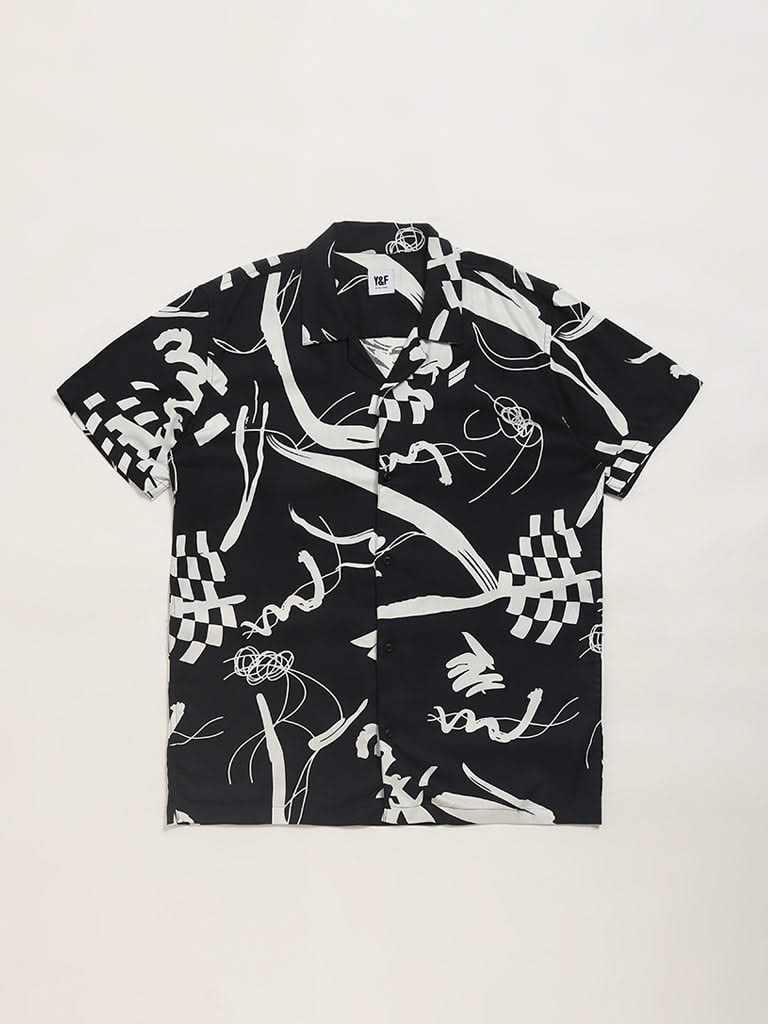 Y&F Kids Black Abstract Print Shirt