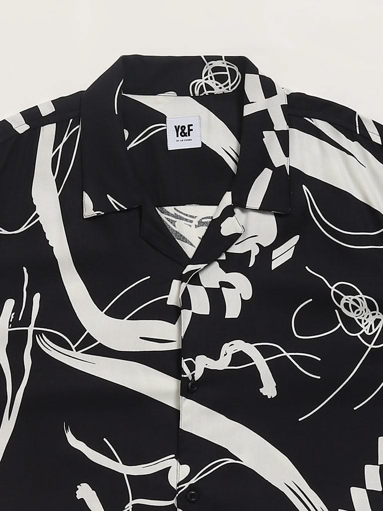 Y&F Kids Black Abstract Print Shirt