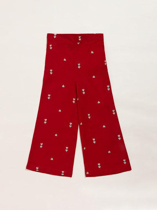 Utsa Kids Heart Printed Red Palazzos (2 - 8yrs)