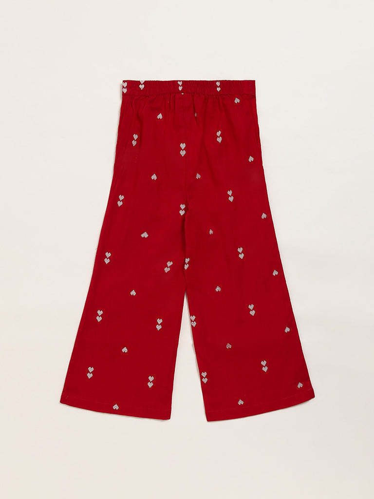 Utsa Kids Heart Printed Red Palazzos (2 - 8yrs)