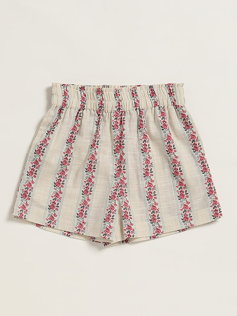 Utsa Kids Rose Print Off-White Shorts (2 - 8yrs)