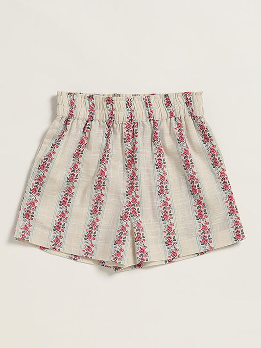 Utsa Kids Rose Print Off-White Shorts (2 - 8yrs)