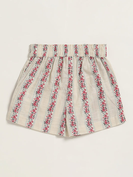 Utsa Kids Rose Print Off-White Shorts (2 - 8yrs)