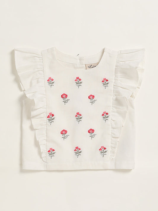 Utsa Kids White Floral Embroidered Blouse (2 - 8yrs)