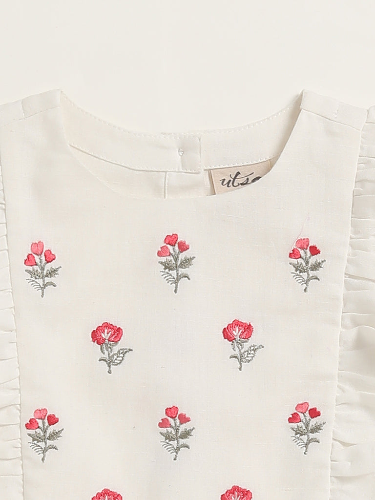 Utsa Kids White Floral Embroidered Blouse (2 - 8yrs)