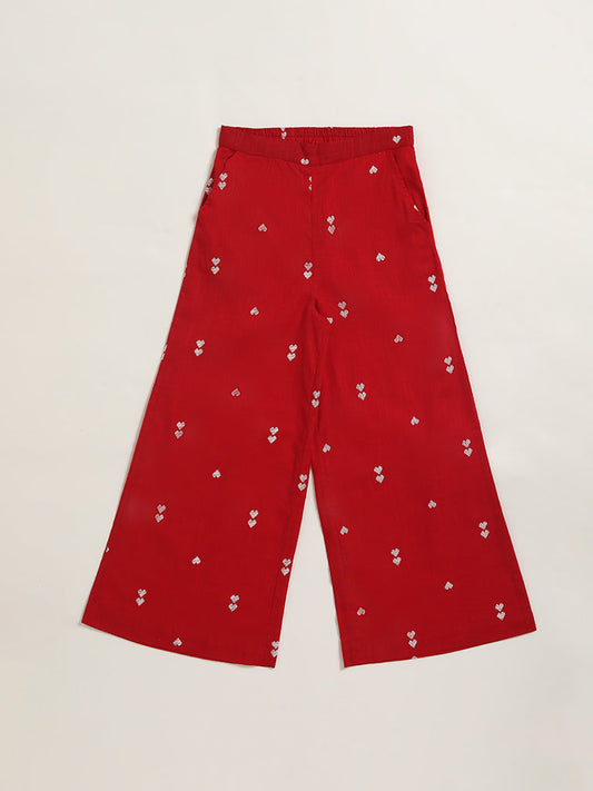 Utsa Kids Red Heart Printed Palazzos (8 -14yrs)