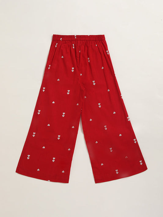 Utsa Kids Red Heart Printed Palazzos (8 -14yrs)