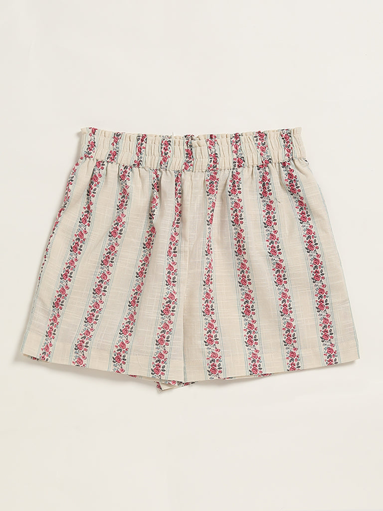 Utsa Kids Rose Print Off-White Shorts (8 -14yrs)