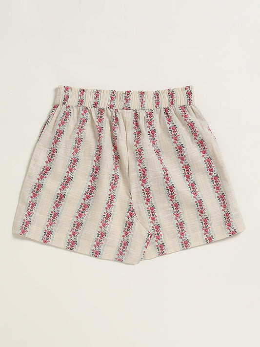 Utsa Kids Rose Print Off-White Shorts (8 -14yrs)