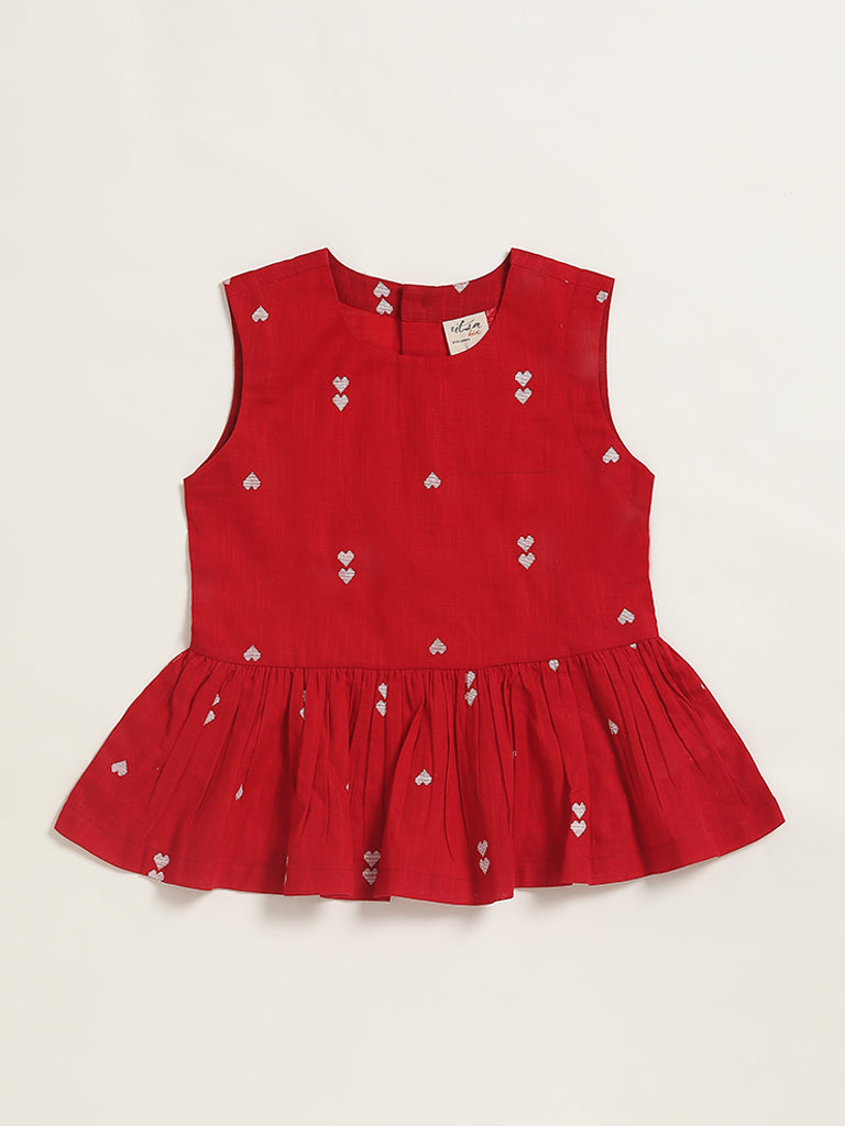 Utsa Kids Red Heart Printed A-Line Top (8 -14yrs)