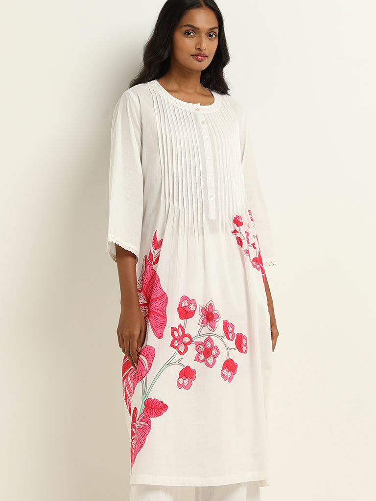 Utsa White Printed Cotton Kurta