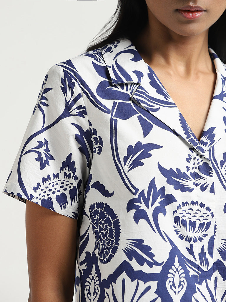 LOV Navy Printed Cotton Shirt